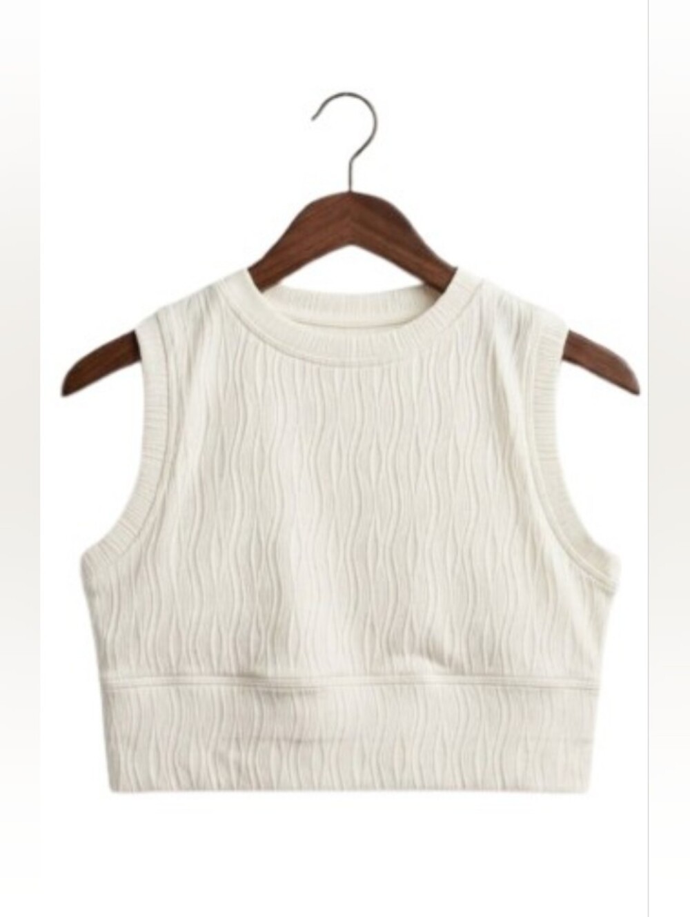 Sage Collective Cream Textured Wavy Knit Cropped Tank Top Vest Casual Size L